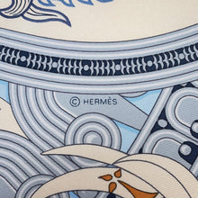 Load image into Gallery viewer, HERMES Carre Legende Brodee Embroidery&#39;s Legend Size 90 Blue Ciel/Cream Silk100%
