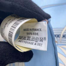 Load image into Gallery viewer, HERMES Carre Legende Brodee Embroidery&#39;s Legend Size 90 Blue Ciel/Cream Silk100%
