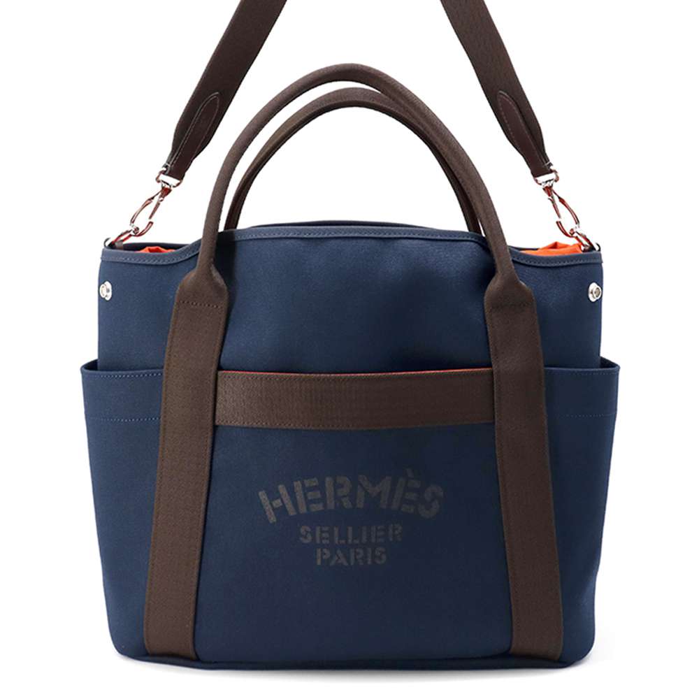 HERMES Sucked Pansage Groom Navy/Feu Toile Chevrons Canvas