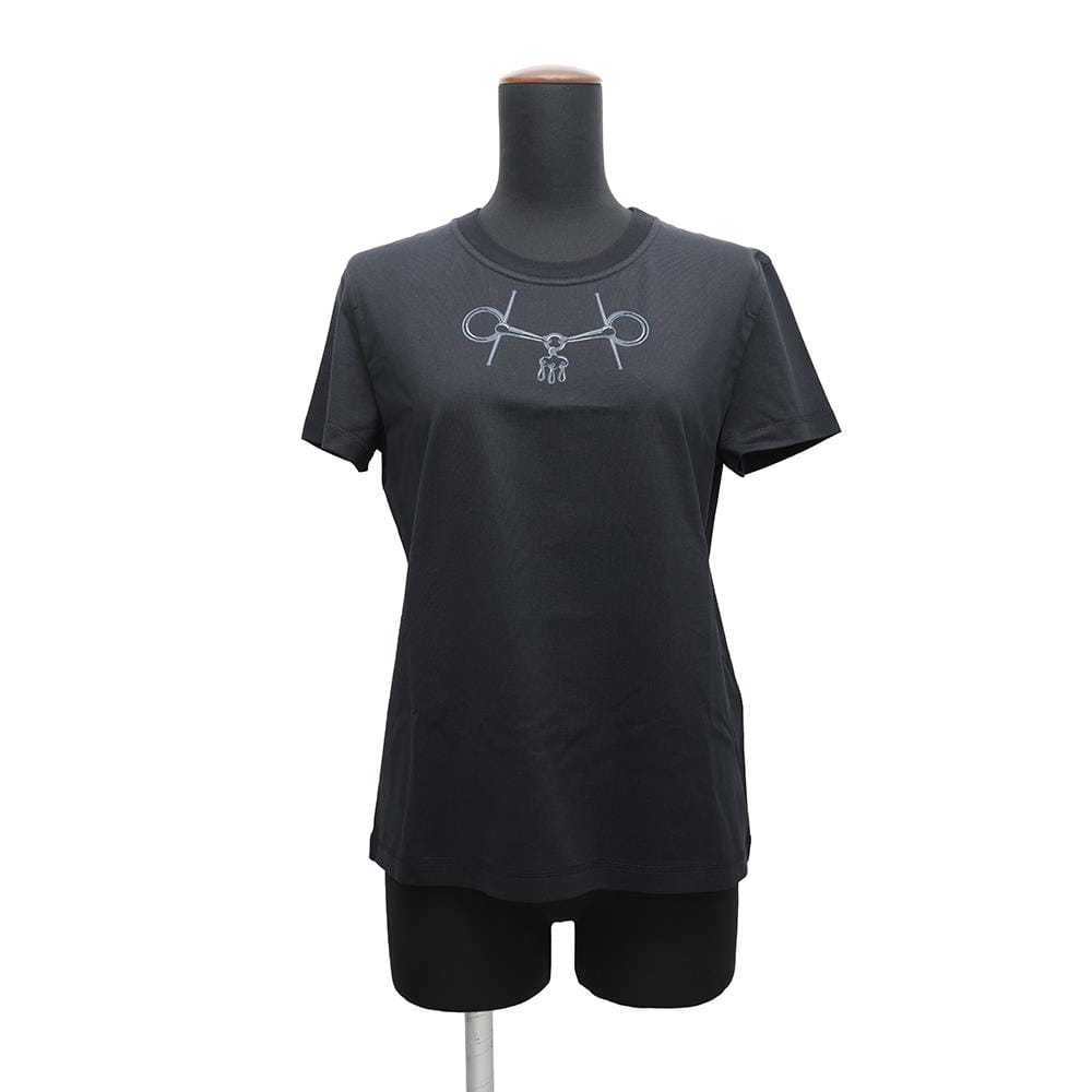 HERMES Cartouche Mall T-Shirt Size 36 Black Cotton100%