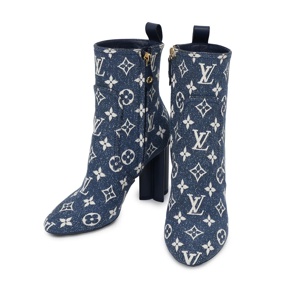 LOUIS VUITTON Silhouette Line EncreBoots Blue Monogram Denim Size 36H