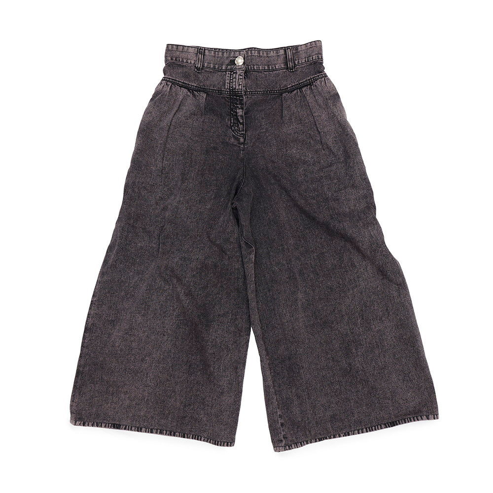 CHANEL ★Wide Denim Pants Size 40 Pink/GrayP73404 Cotton100% Faux Pearl