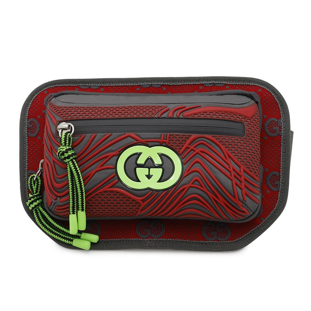 GUCCI GGNylon Belt Bag Gray/Red752102 Nylon Rubber