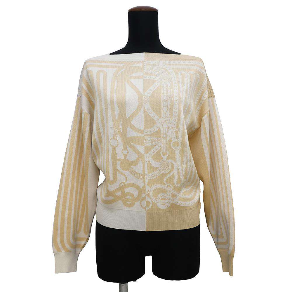 HERMES Grantura Lala Knit Size 34 Ivory/Beige Silk94% Nylon4% Polyurethane2%