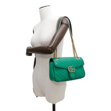 将图像加载到图库查看器中，GUCCI GG Marmont ChainShoulder Bag Green443497 Leather
