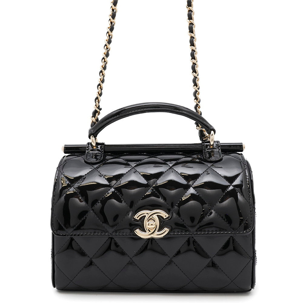 CHANEL Matelasse Top Handle ChainShoulder Bag BlackAS4511 Patent Leather