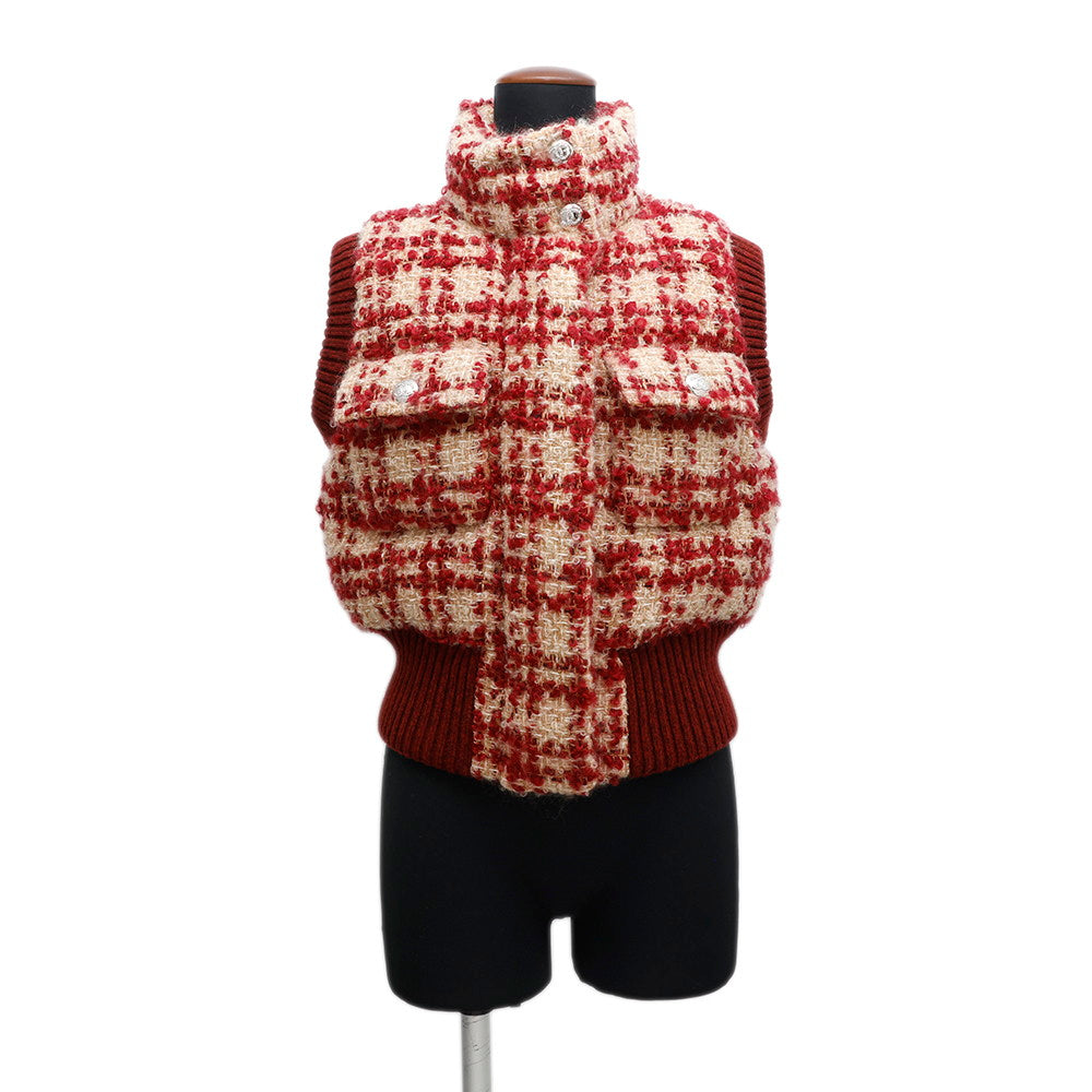 CHANEL Tweed vest Size 34 Red/BeigeP77367 V69283 Mohair 43% Wool 41% Polyester9% Nylon5% Linen2%