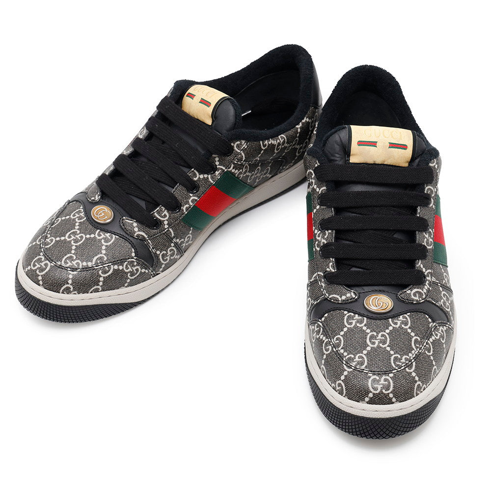 GUCCI Screener GG Supreme Canvas Men's Sneakers Gray/Black763525 PVC Leather Size 9 1/2