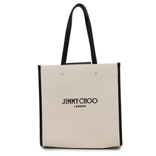 将图像加载到图库查看器中，JIMMY CHOO Tote Bag Natural/Black Canvas Leather
