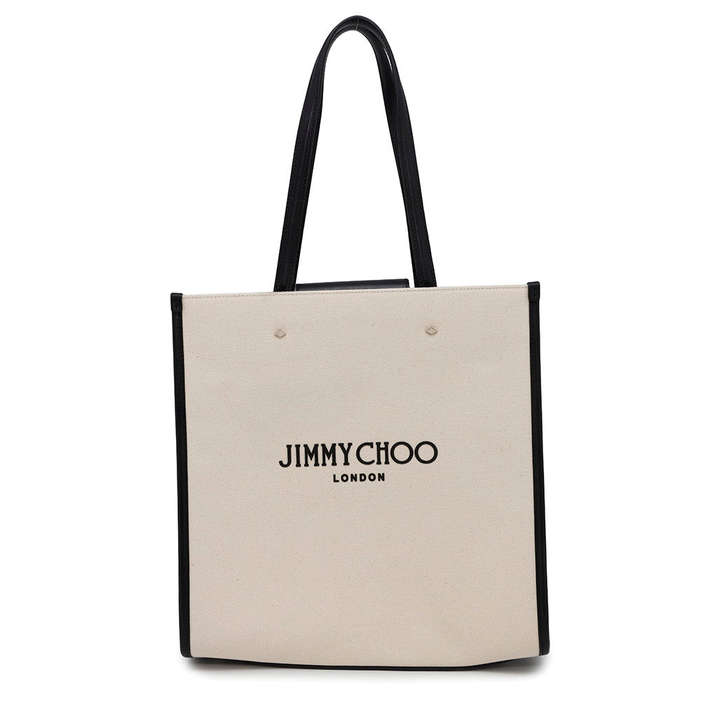 JIMMY CHOO ★Tote Bag Natural/Black Canvas Leather