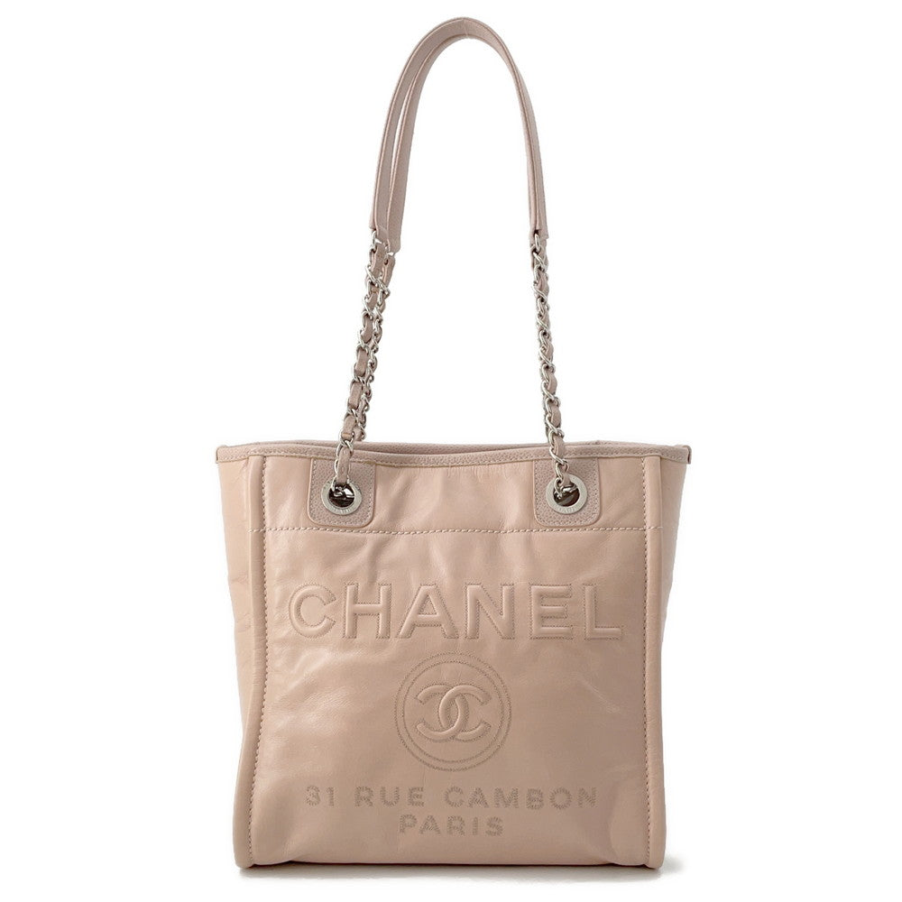 CHANEL Deauville ChainTote Bag Pink Leather Caviar Leather Size PM