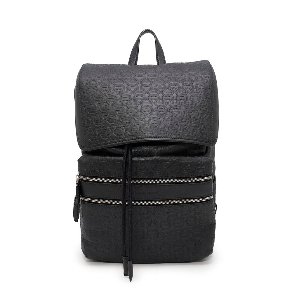 Ferragamo ★Gancini embossed logo backpack Black Leather