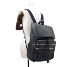 将图像加载到图库查看器中，Ferragamo Gancini Embossed Logo Backpack Black Leather
