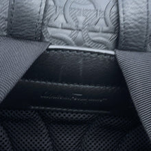 将图像加载到图库查看器中，Ferragamo Gancini Embossed Logo Backpack Black Leather
