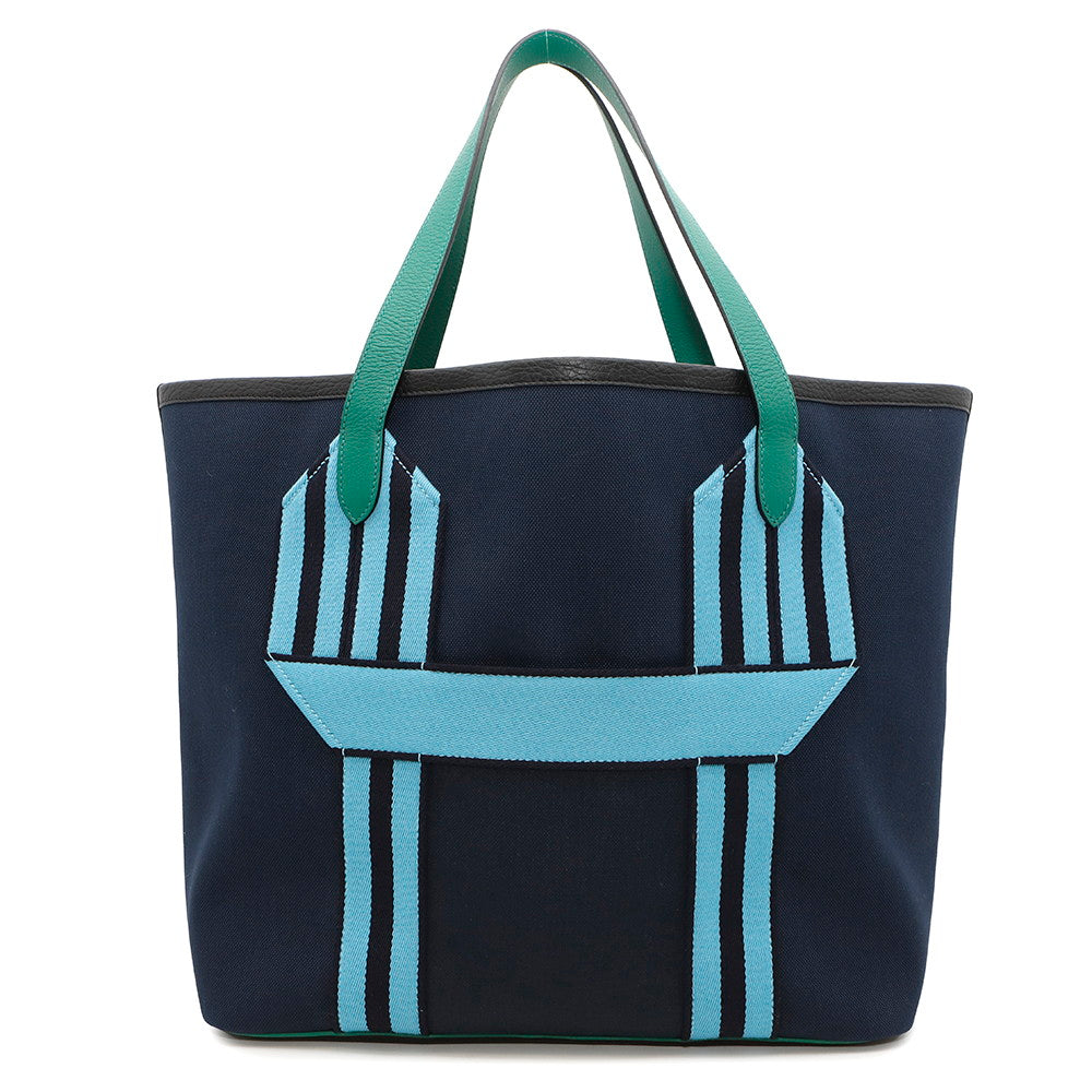 HERMES Pur Sangle Tote Bag Marine/Vert Vertigo Toile Military Taurillon Clemence Sangle Woolie