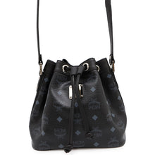 将图像加载到图库查看器中，MCM Drawstring Shoulder Bag Black Leather
