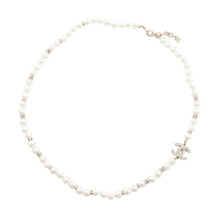 Load image into Gallery viewer, CHANEL ★CC Logo Faux Pearl Necklace Gold/White Gold Plated
