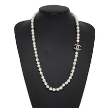 Load image into Gallery viewer, CHANEL ★CC Logo Faux Pearl Necklace Gold/White Gold Plated
