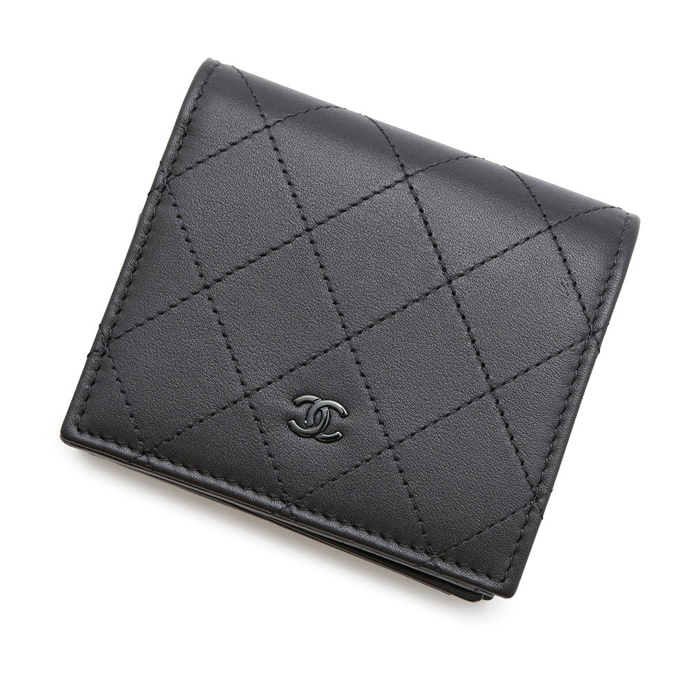 CHANEL CC Logo Matelasse Small Wallet BlackAP4381 Leather
