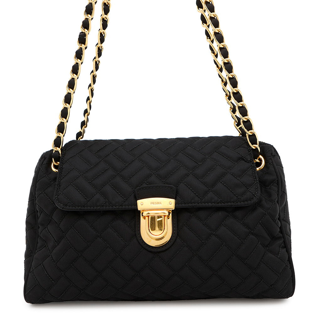 PRADA Quilted ChainShoulder Bag BlackBR4965 Nylon