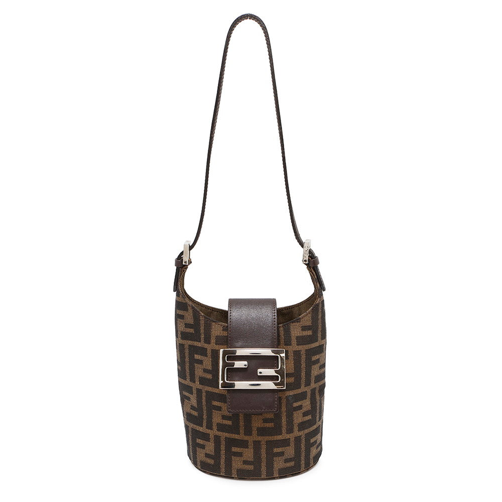 FENDI Zucca One Shoulder Bag Brown Canvas Leather
