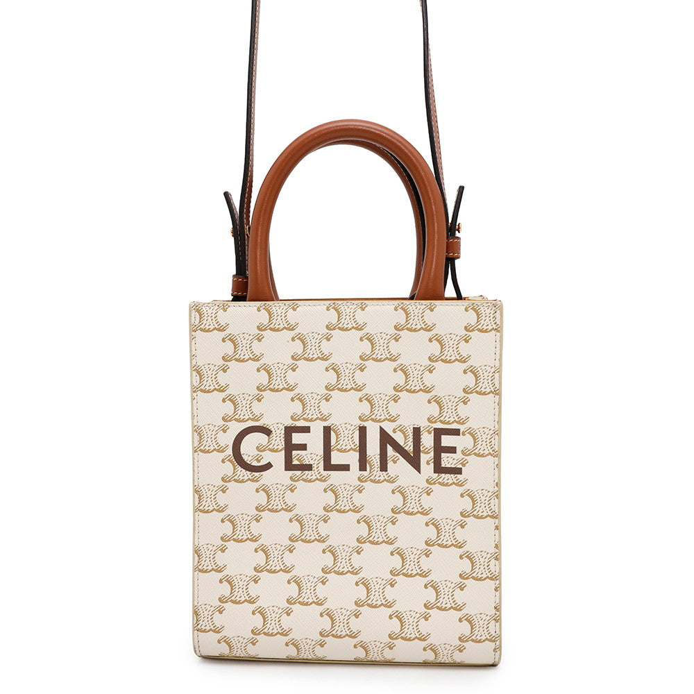 CELINE ★Triomphe Vertical Cabas White194372BZK.01BC PVC Leather Size Mini