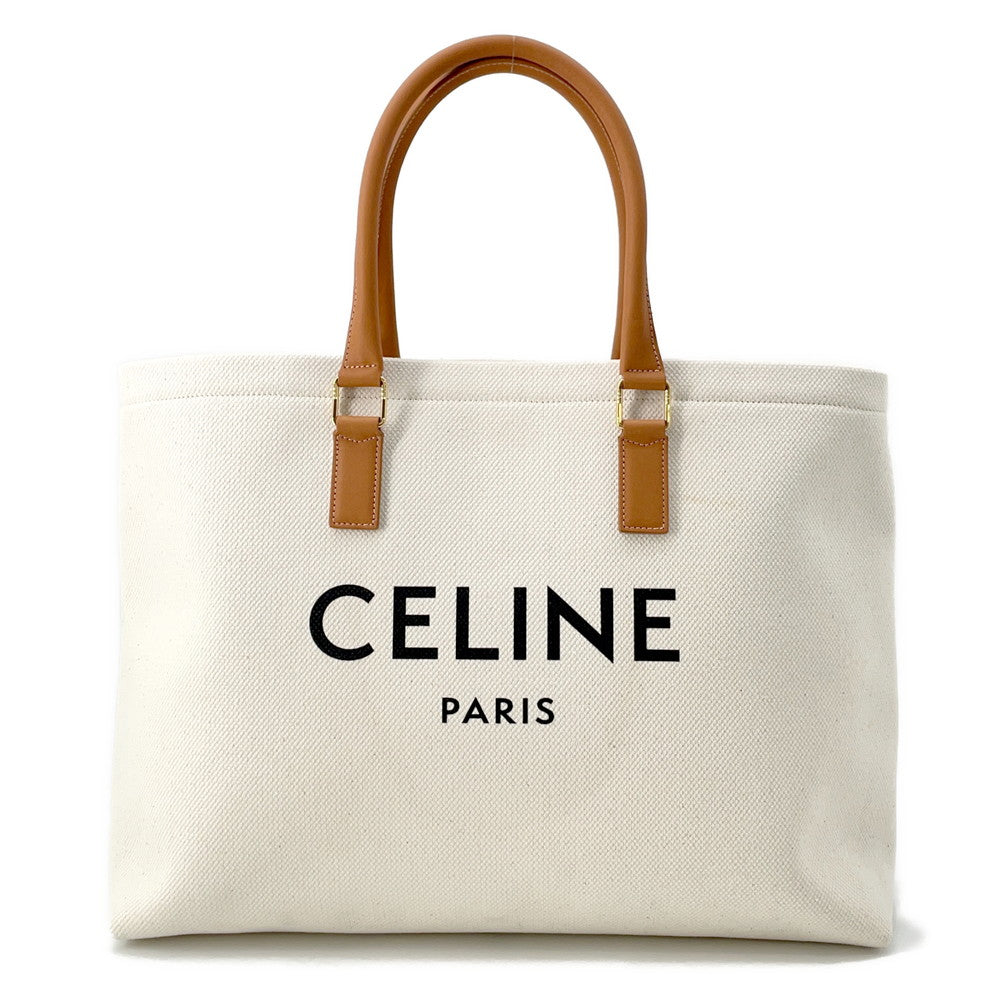 CELINE ★Horizontal Cabas White/Brown190062 Canvas Leather
