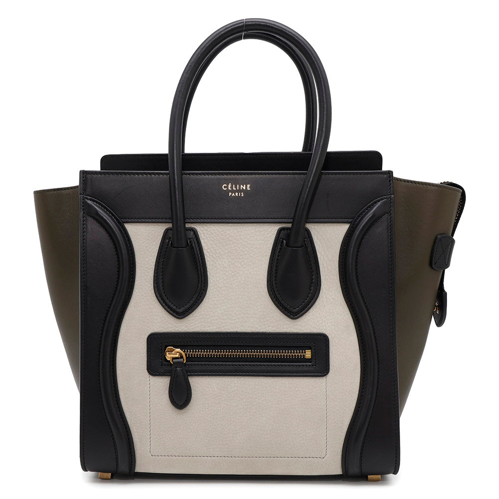 CELINE Luggage micro shopper Black/Khaki/Gray Leather