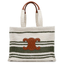 Load image into Gallery viewer, CELINE Triomphe Large Cabas Thais Tote Bag White/Green Canvas Leather Size Large
