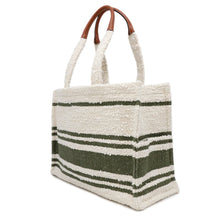 Load image into Gallery viewer, CELINE Triomphe Large Cabas Thais Tote Bag White/Green Canvas Leather Size Large
