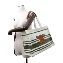 Load image into Gallery viewer, CELINE Triomphe Large Cabas Thais Tote Bag White/Green Canvas Leather Size Large
