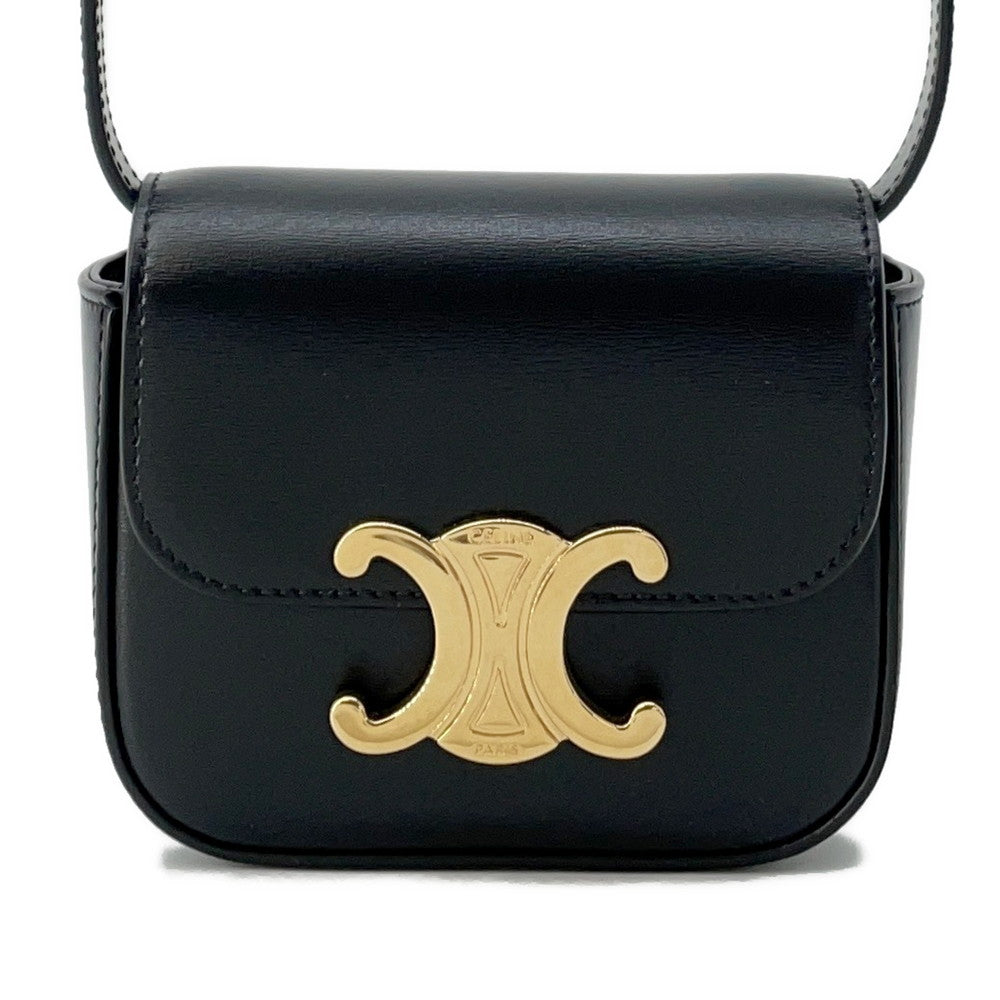 CELINE Triomphe Claude Shoulder Bag Black10I513 Leather Size Mini