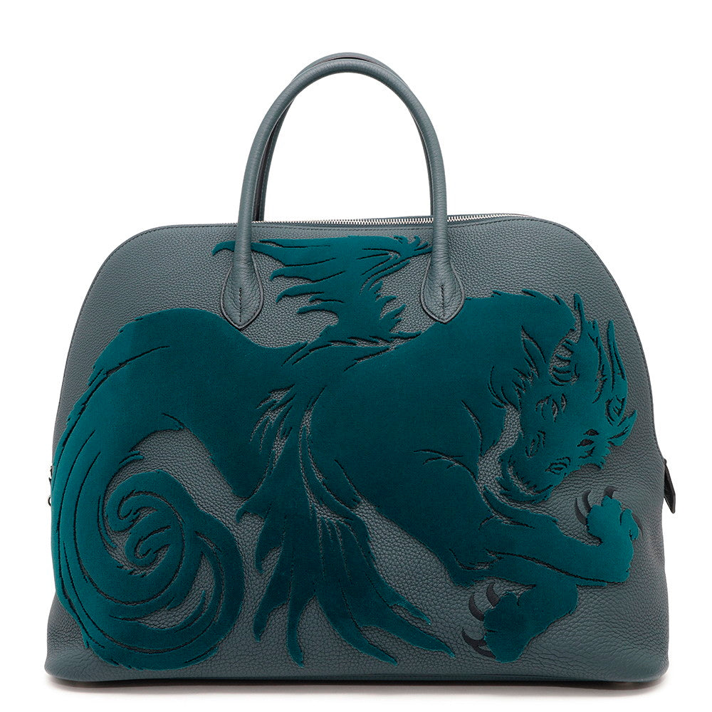 HERMES Bolide 1923 chimeres dragon Vert Shipley Togo Leather  Velvet Size 45