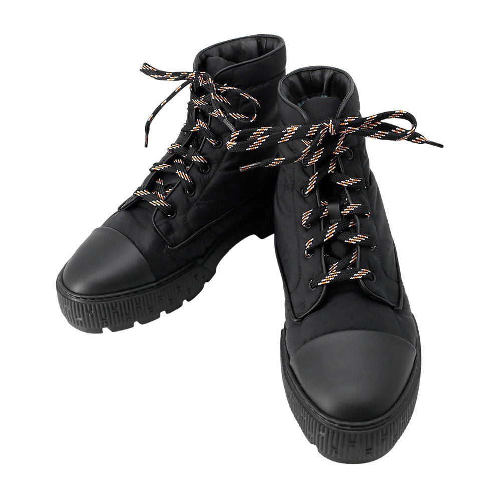 HERMES fresh ankle boots Black Nylon Leather Rubber Size 42