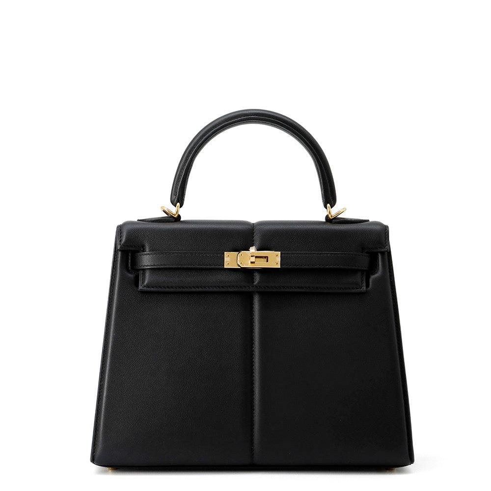 HERMES Kelly Padett Black Swift Leather Size 25
