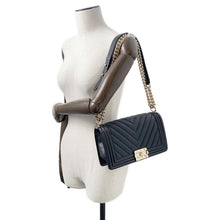 Load image into Gallery viewer, CHANEL Boy Chanel ChainShoulder Bag BlackA67086 Soft Caviar Leather Size 25
