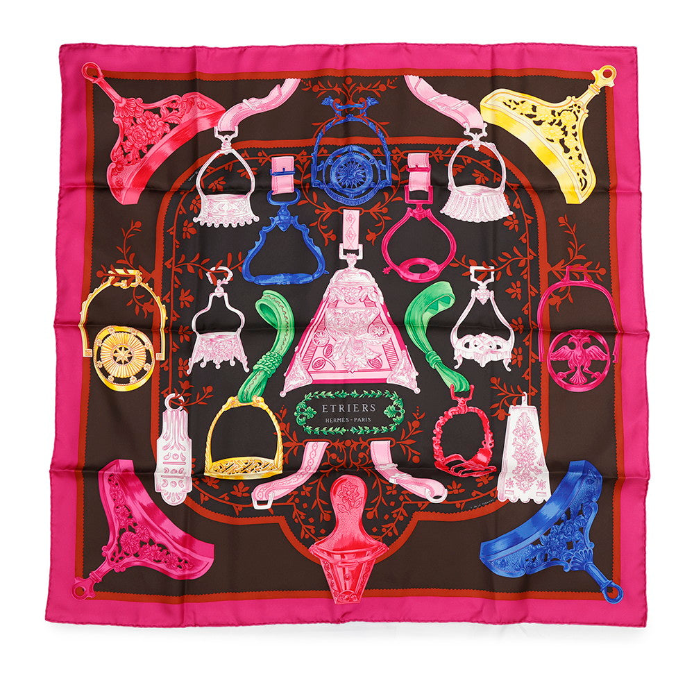 HERMES Carre Stirrup・Remix Etriers Remix Size 90 Fuchsia/Marron/Multicolor Silk 100%