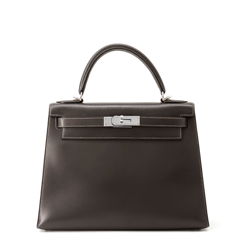 HERMES Kelly Sellier Graphite Box Calf Leather Size 28