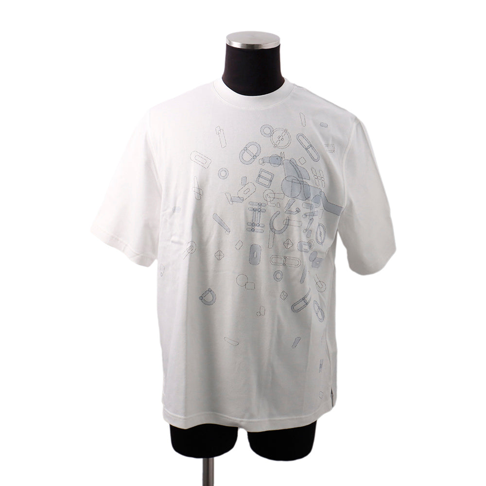 HERMES TShirt Fragments Equestres Size S White Cotton100%