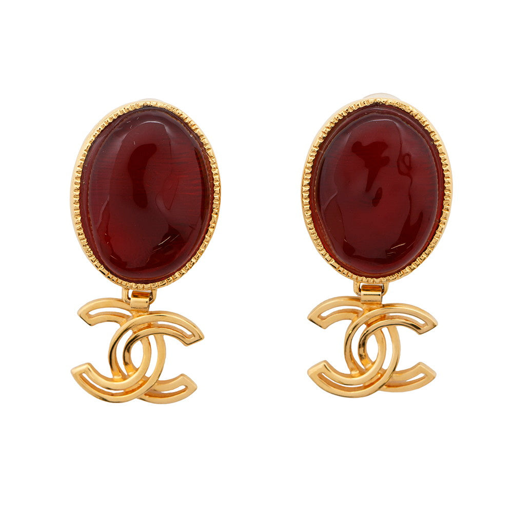 CHANEL CC Logo Gripoa Earring BurgundyAB5091 Metal Resin