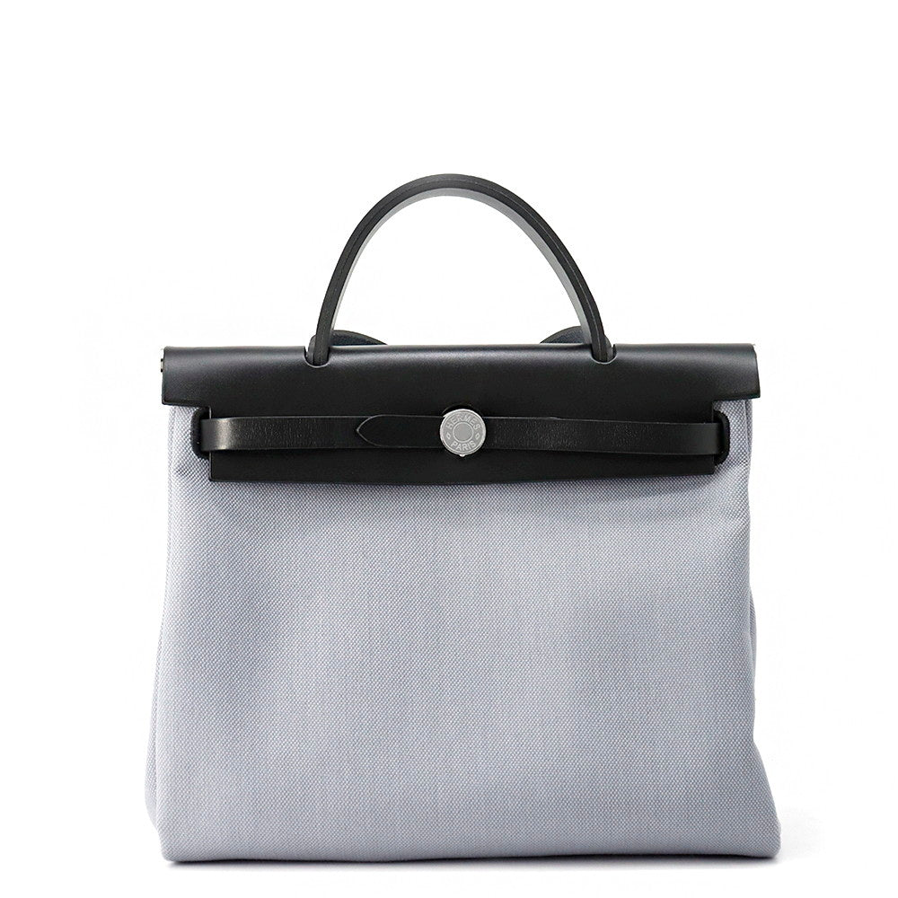 HERMES Herbag zip Black/Green Pantan Toile Officier Vache Hunter Leather Size PM