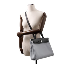 Load image into Gallery viewer, HERMES Herbag zip Black/Green Pantan Toile Officier Vache Hunter Leather Size PM

