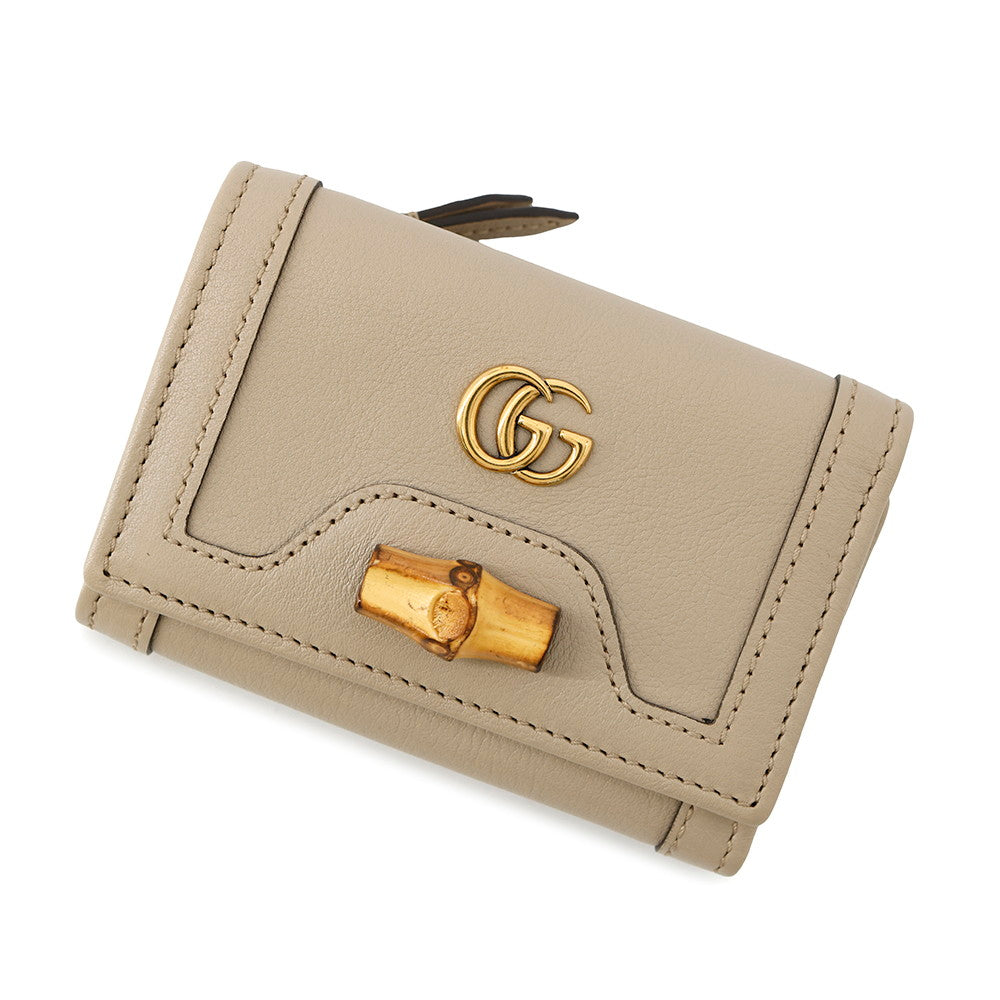 GUCCI Diana Bamboo Medium Compact Wallet Tri-fold Wallet Beige658633 Leather