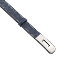 将图像加载到图库查看器中，HERMES Kelly Jean Belt Blue Indigo/White/Blue Navy Epsom Denim
