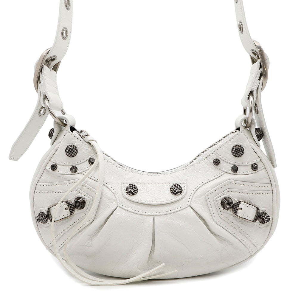 BALENCIAGA Luca Goal Shoulder Bag White671309 Leather Size XS