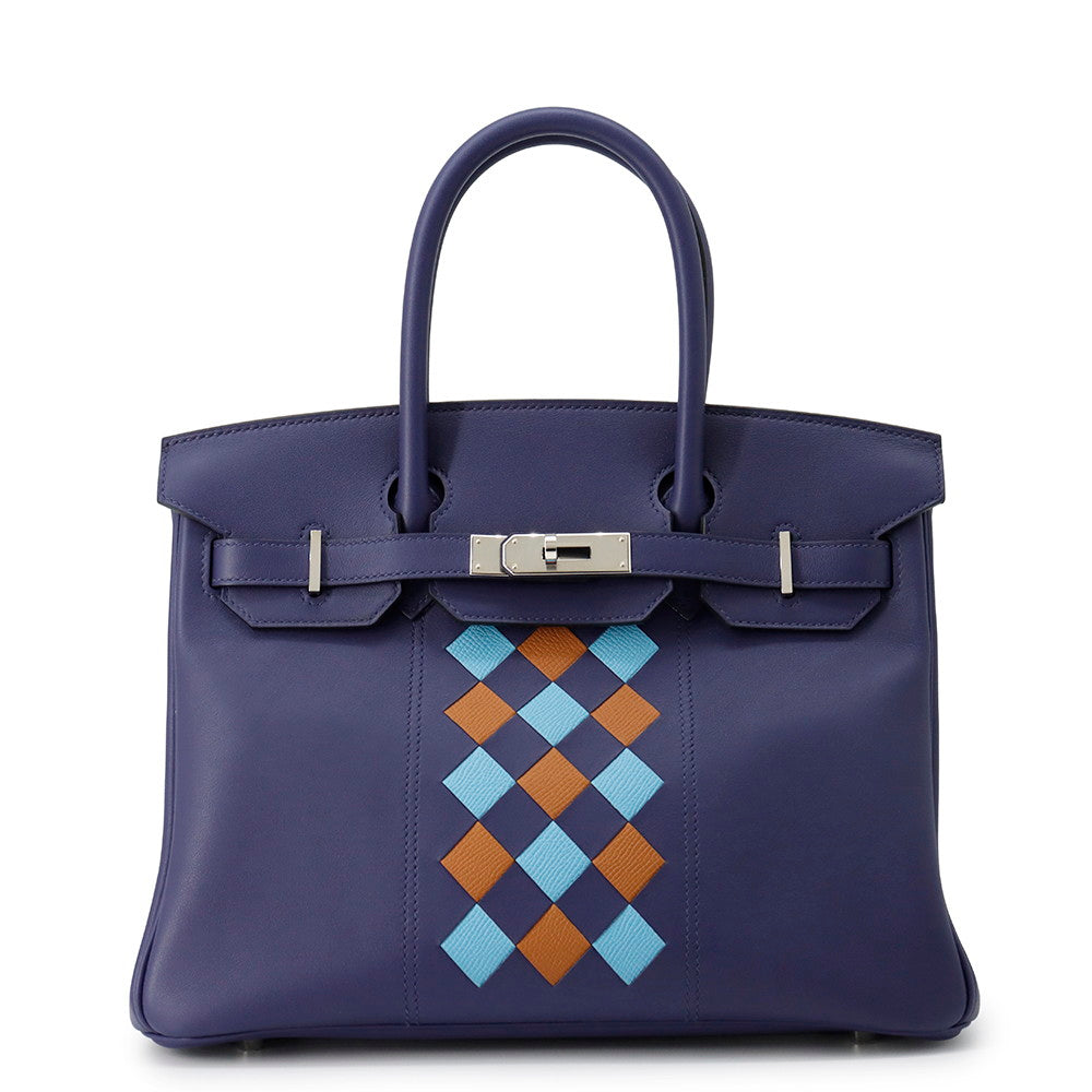 HERMES Birkin Trace Blue Encre/Bleu du Nord/Gold Swift Leather Epsom Size 30