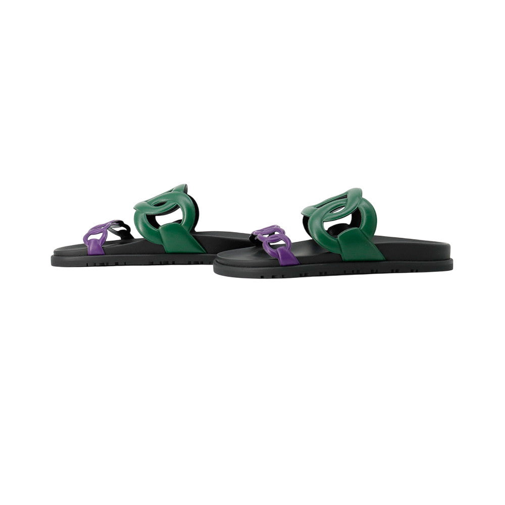 HERMES Sandals 《Extra》 Vert Electric/Violet/Black Leather