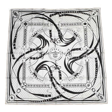 Load image into Gallery viewer, HERMES Giant Square Double Face Morning Walk Bandana Size 140 Black/White/Cuir Silk100%
