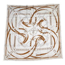 Load image into Gallery viewer, HERMES Giant Square Double Face Morning Walk Bandana Size 140 Black/White/Cuir Silk100%
