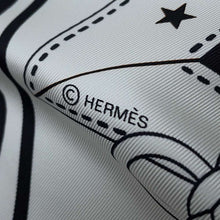 Load image into Gallery viewer, HERMES Giant Square Double Face Morning Walk Bandana Size 140 Black/White/Cuir Silk100%
